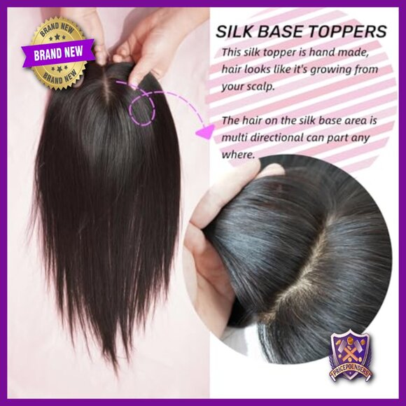 12x13cm Silk Base Human Hair Topper with 4 Clips for Thinning Hair